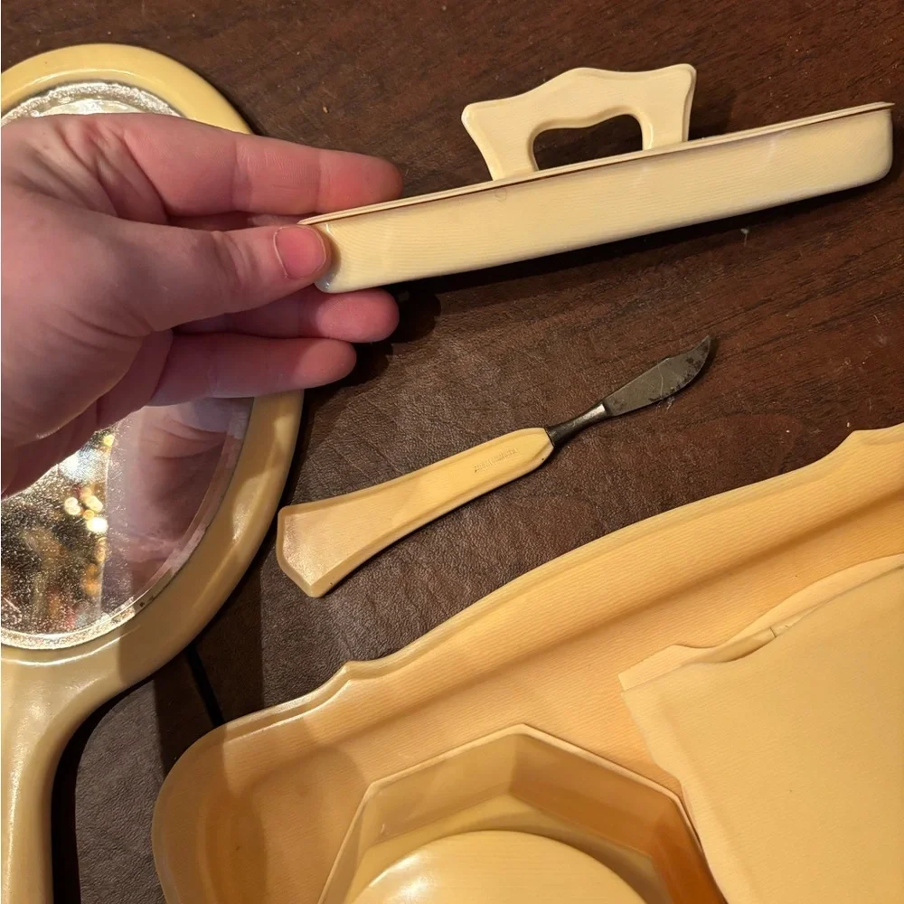 vintage French Ivory celluloid vanity dresser set